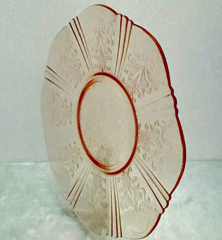 VTG MacBeth Evans Pink Depression Glass Cake Plate